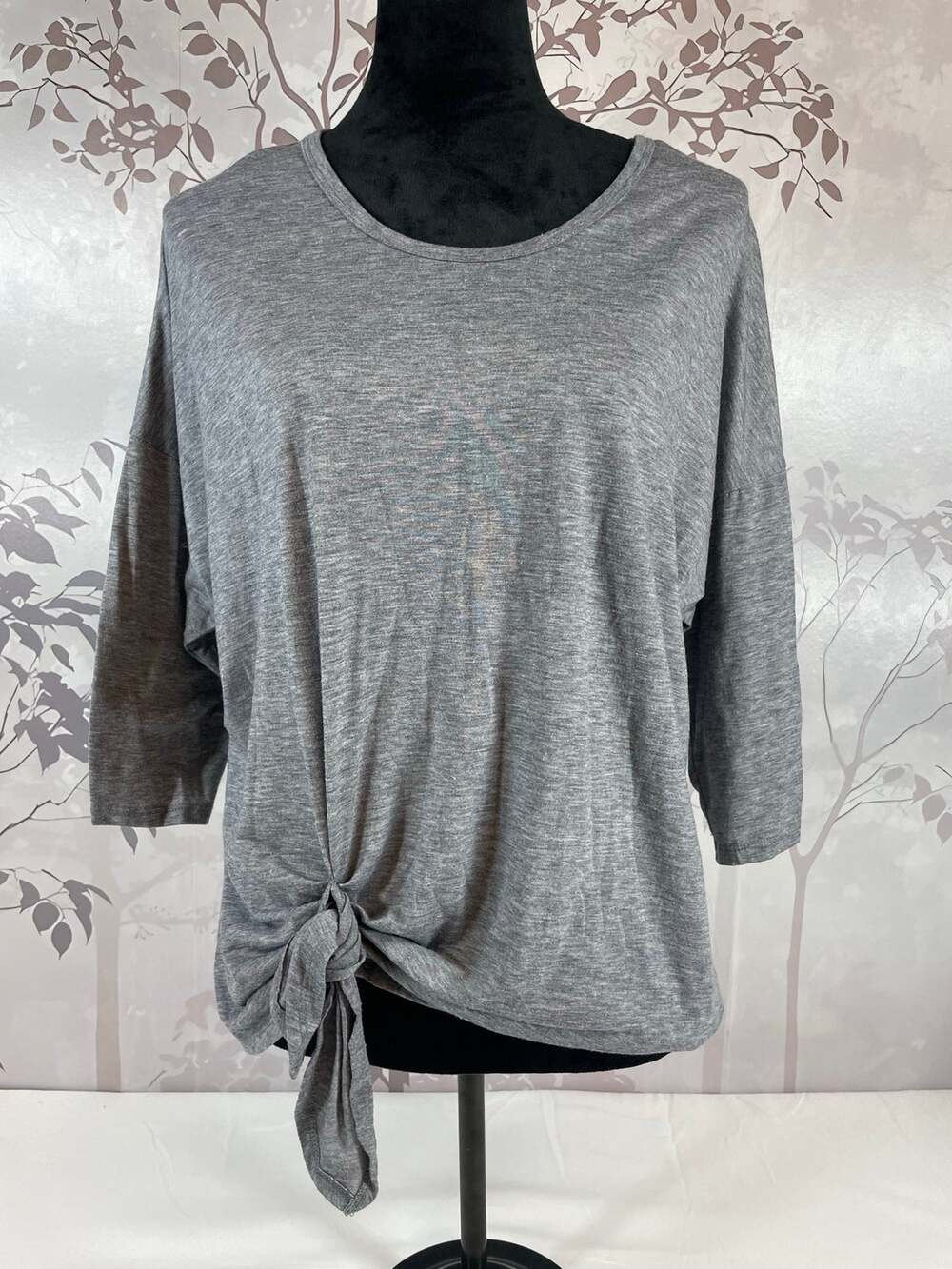 PerSeption Concept Large Side Tie Front Top Gray Heather Jersey Knit 3/4 Sleeve